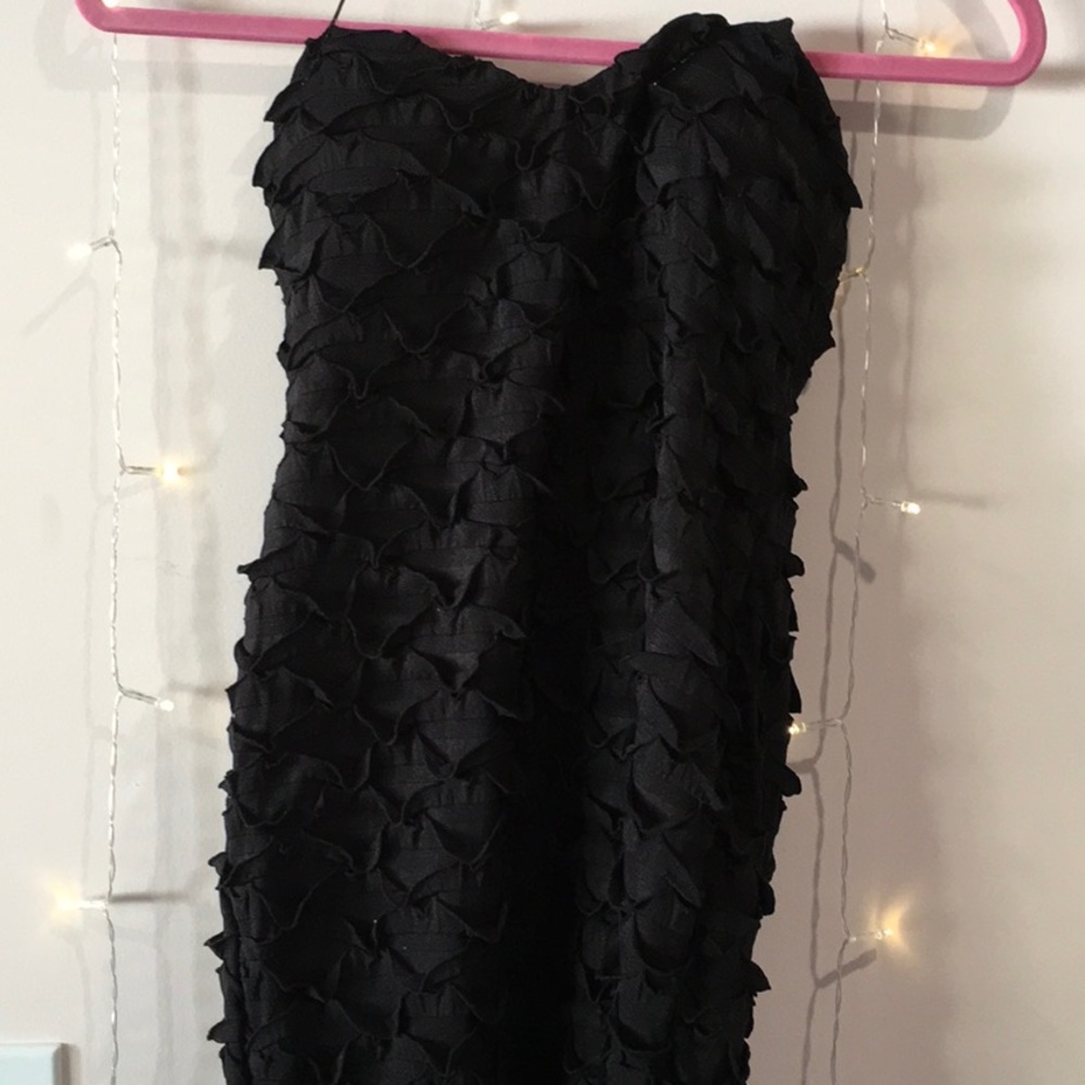 strapless black mini dress